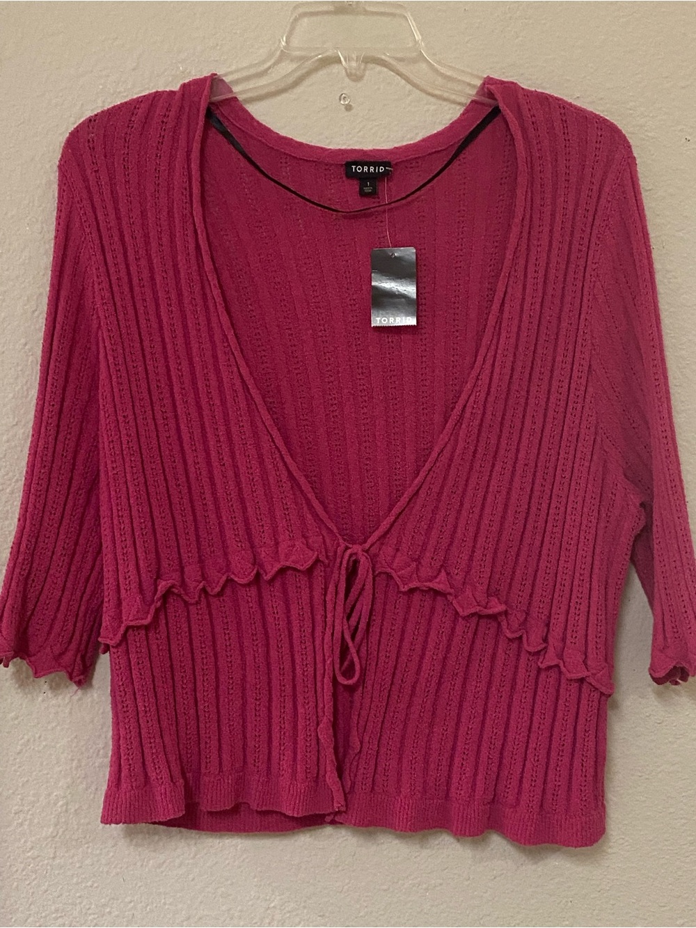 torrid Raspberry Pink Tie-Front Ribbed V-Neck Sweater